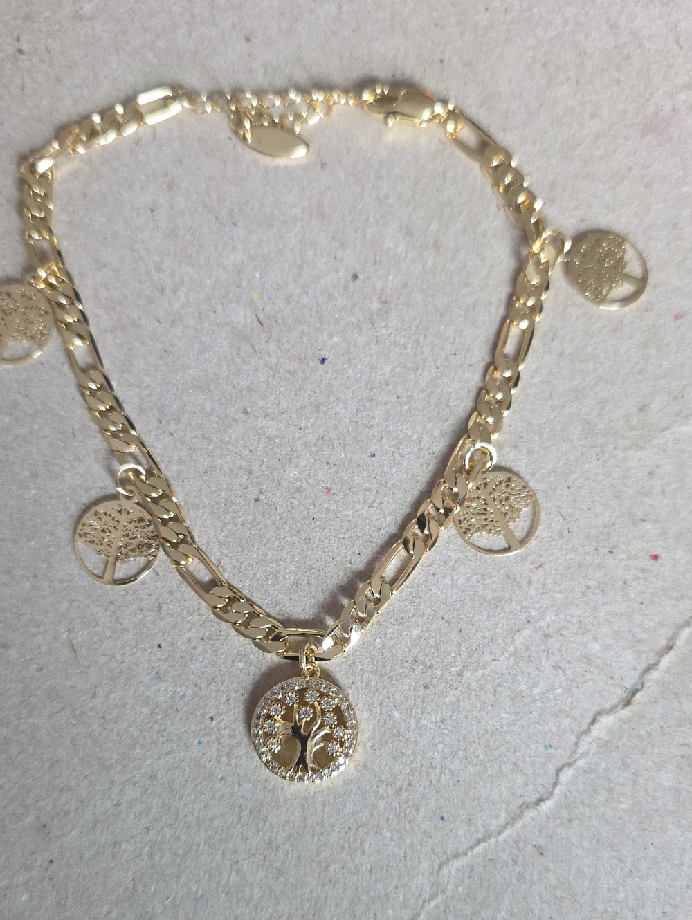 14k Gold Plated Tree of Life Charm Ankle Bracelet - Women Jewelry